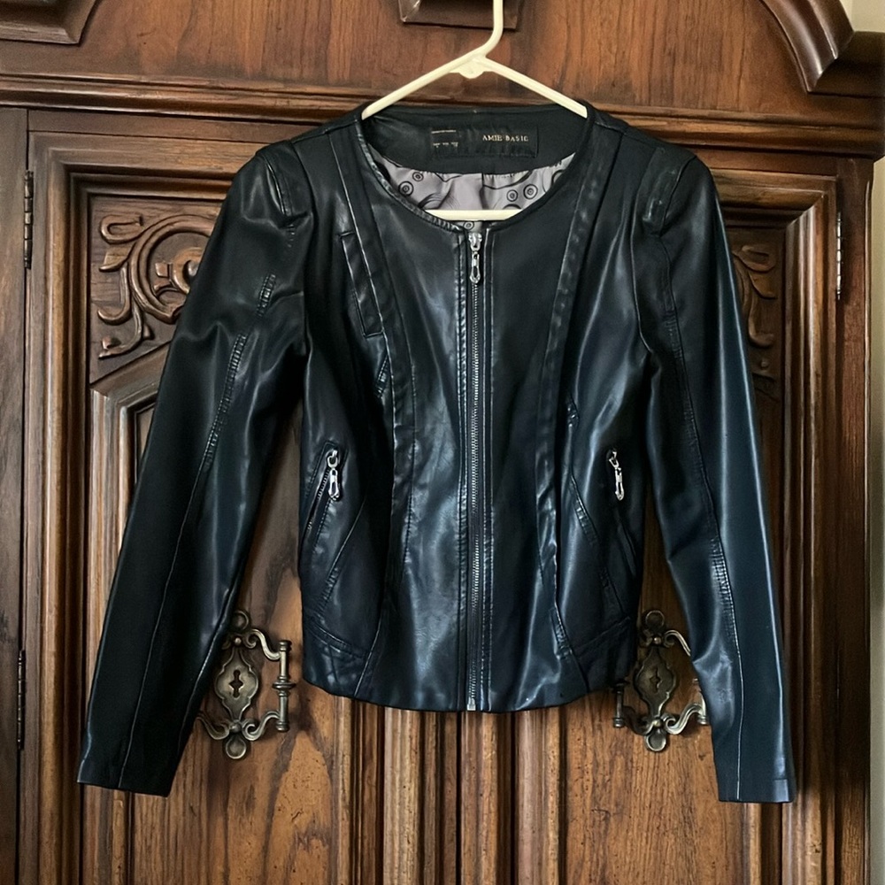 Anne Klein Black gently warm faux Leather Jacket. Size S
